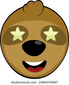 vector illustration face bear sloth character animal cartoon,, marveling with stars in his eyes