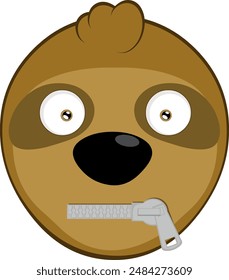 vector illustration face bear sloth character animal cartoon, with a zipper in the mouth in the concept of silence