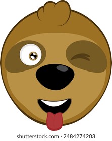 vector illustration face bear sloth character animal cartoon, with a cheerful expression, winking eye and sticking out tongue