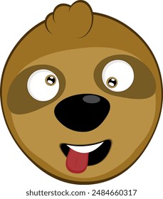 vector illustration face bear sloth character animal cartoon, making crazy and funny expression, with squinty eyes and tongue sticking out