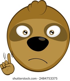 vector illustration face bear sloth character animal cartoon, saying no with a hand gesture