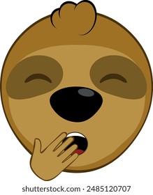 vector illustration face bear sloth character animal cartoon, yawning covering his mouth with his hand