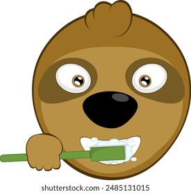 Ilustración vectorial cara oso perezoso personaje animal dibujos animados, cepillarse los dientes con un cepillo de dientes