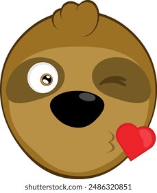 Ilustración vectorial cara oso perezoso personaje animal de dibujos animados, dando un beso en forma de corazón