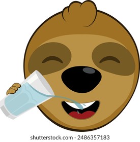 vector illustration face bear sloth character animal cartoon, drinking a glass of water beverage