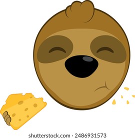 Ilustración vectorial cara oso perezoso personaje animal de dibujos animados, comer un pedazo de queso