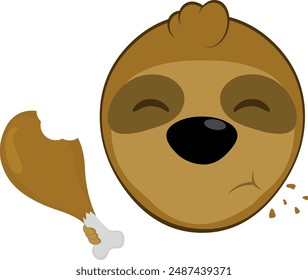 Ilustración vectorial cara oso perezoso personaje animal de dibujos animados, comiendo una pata de pollo