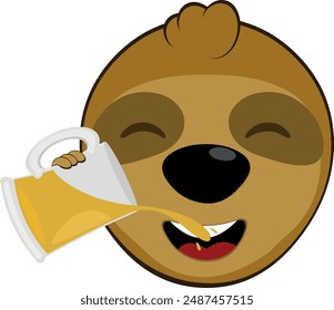 vector illustration face bear sloth character animal cartoon, drinking glass beer