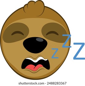 Ilustración vectorial cara oso perezoso personaje animal de dibujos animados, roncar con la boca abierta y texto zzz