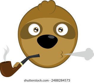 Ilustración vectorial cara oso perezoso personaje animal dibujos animados, fumar y exhalar humo de tabaco de pipa