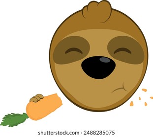 Ilustración vectorial cara oso perezoso personaje animal dibujos animados, comer zanahoria comida vegetal