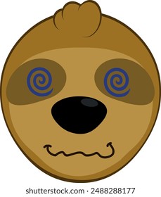 Ilustración vectorial cara oso perezoso personaje animal de dibujos animados, hipnotizado o drogado con ojos en forma de espiral