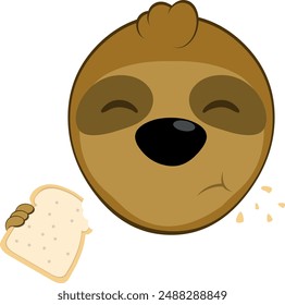 Ilustración vectorial cara oso perezoso personaje animal de dibujos animados, comiendo una rebanada de pan