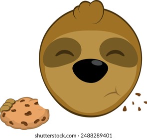 Ilustración vectorial cara oso perezoso personaje animal de dibujos animados, comer comida panadería galleta chocolate chips