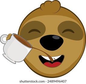 Ilustración vectorial cara oso perezoso personaje animal dibujos animados, beber una taza de café