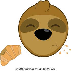 vector illustration face bear sloth character animal cartoon, eating bakery food croissant