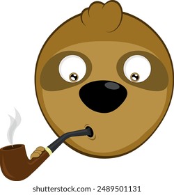 Ilustración vectorial cara oso perezoso personaje animal dibujos animados, fumar e inhalar humo de tabaco de pipa