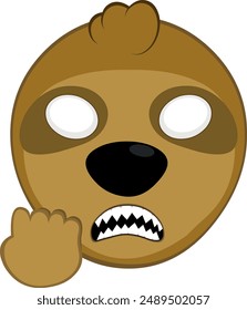 vector illustration face bear sloth character animal cartoon, with white eyes of angry expression concept, sharp teeth and hand revenge gesture