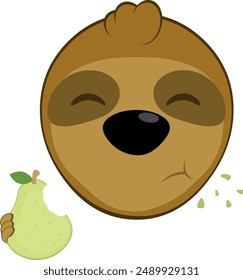 Ilustración vectorial cara oso perezoso personaje animal de dibujos animados, comer fruta de pera