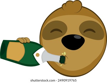 vector illustration face bear sloth character animal cartoon, drinking champagne or cider from the bottle