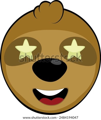 vector illustration face bear sloth character animal cartoon,, marveling with stars in his eyes