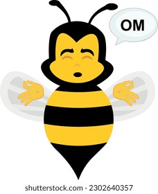 vector illustration face of  bee meditating with a speech bubble with the text OM