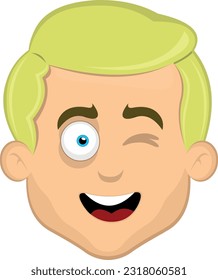 vector illustration face of a blond cartoon man with blue eyes winking