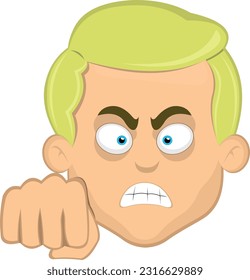 vector illustration face blond man with blue eyes, with an angry expression and giving a fist bump