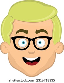 vector illustration face of a blond man with blue eyes with nerd glasses and a cheerful expression