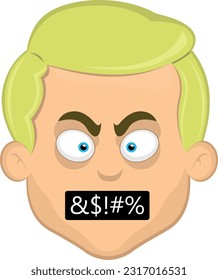 ilustración vectorial de un hombre rubio con caricatura de ojos azules, con una expresión furiosa y un insulto censurado