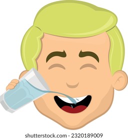 ilustración vectorial cara hombre rubio caricatura bebiendo un vaso de agua