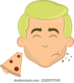 vector illustration face of blond man cartoon eating a slice of pizza
