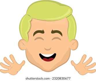 vector illustration face blonde man cartoon cheerful and waving with his hands