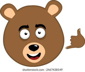 vector illustration face brown bear grizzly cartoon, making a call me by phone or shake gesture with his hand