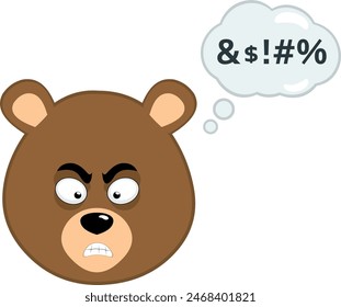 vector illustration face brown bear grizzly cartoon, angry expression with a cloud thought and an insult text