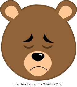 vector illustration face brown bear grizzly cartoon, with a sadness and regret expression