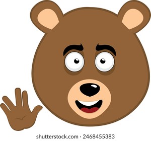 vector illustration face brown bear grizzly cartoon, with a happy expression and doing vulcan salute with his hand