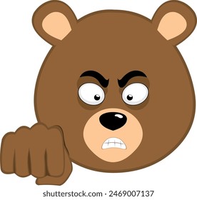 vector illustration face brown bear grizzly cartoon, with an angry expression and fist bump