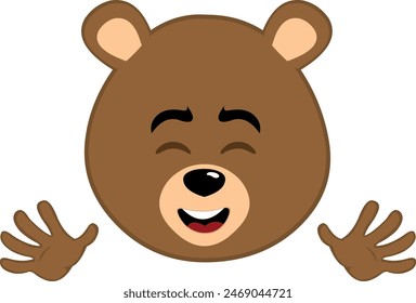 vector illustration face brown bear grizzly cartoon, with waving hands gesture