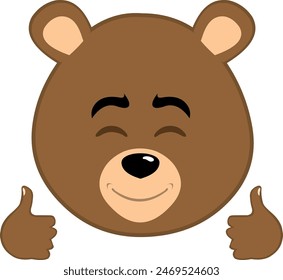 vector illustration face brown bear grizzly cartoon, with a happy expression and his hands with the thumbs up