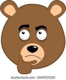 vector illustration face brown bear grizzly cartoon, with a thinking or doubting expression