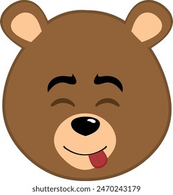 vector illustration face brown bear grizzly cartoon, with a yummy expression how delicious