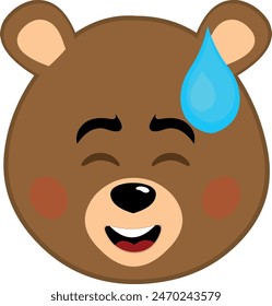 vector illustration face brown bear grizzly cartoon, with an expression of shame and a drop of sweat