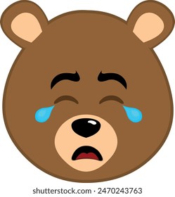 Cara de Ilustración vectorial oso pardo caricatura grizzly llorando con lágrimas cayendo de sus ojos