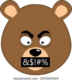 vector illustration face brown bear grizzly cartoon, with angry expression and insult censure