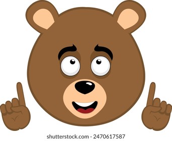 vector illustration face brown bear grizzly cartoon observing and with hands pointing up