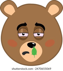 vector illustration face brown bear grizzly cartoon pale with flu symptoms and mucus falling from the nose