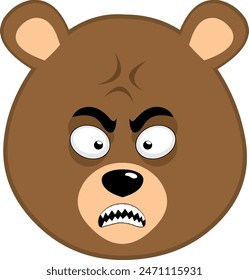 Vektorillustration Gesicht Braunbär Grizzly Cartoon, Wut Ausdruck mit einer Vene in seinem Kopf und scharfe Zähne