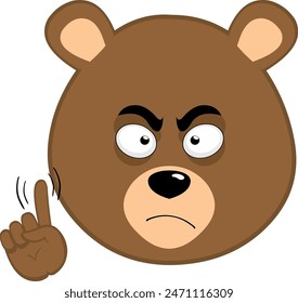 vector illustration face brown bear grizzly cartoon, saying no with a hand gesture