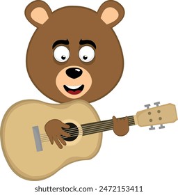 vector illustration face brown bear grizzly cartoon playing musical instrument guitar